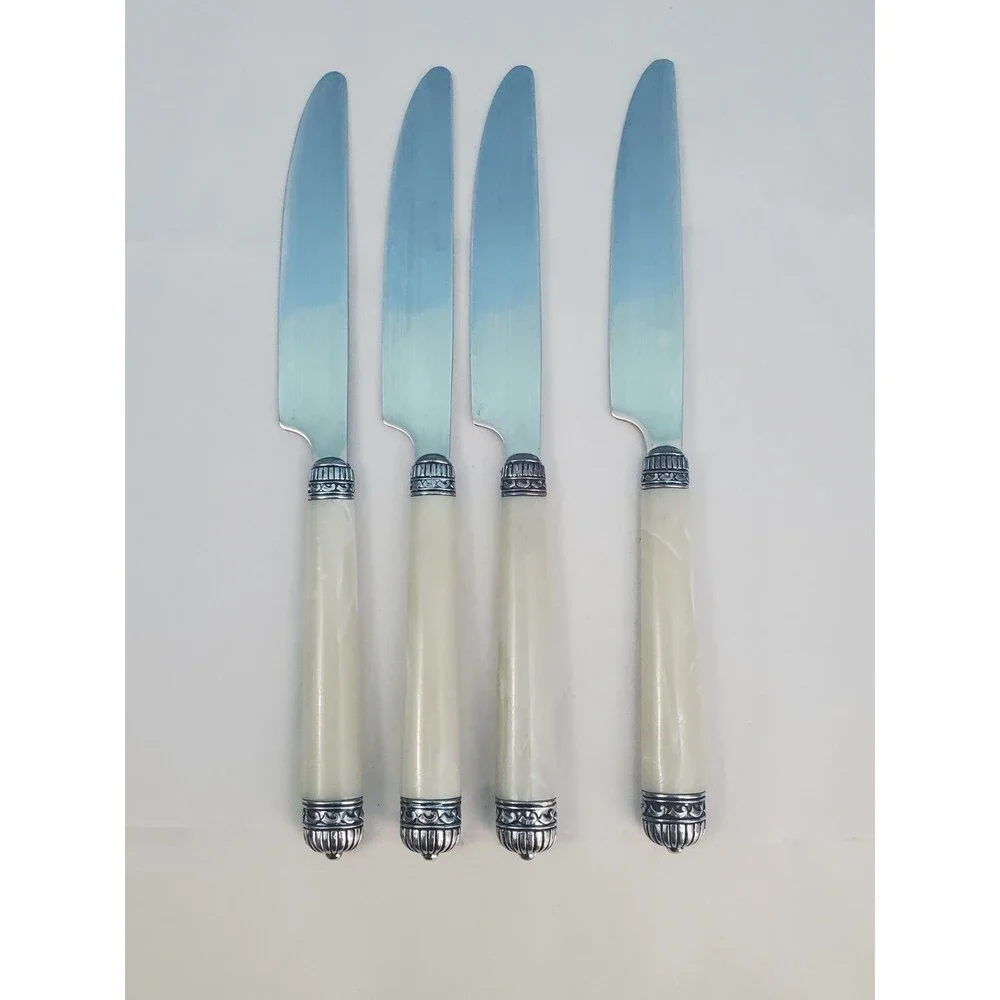 Vintage Hampton Silversmiths Pearlized Acrylic Dinner Knives 196 China Set of 4